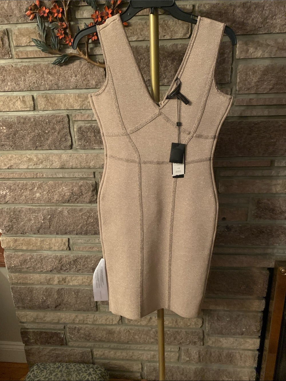 BCBGMaxAzria Shimmery Blush V‑Neck Mini Dress